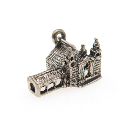 925 Sterling Silver Vintage Old Church Oxidized Mini 3D Charm Pendant