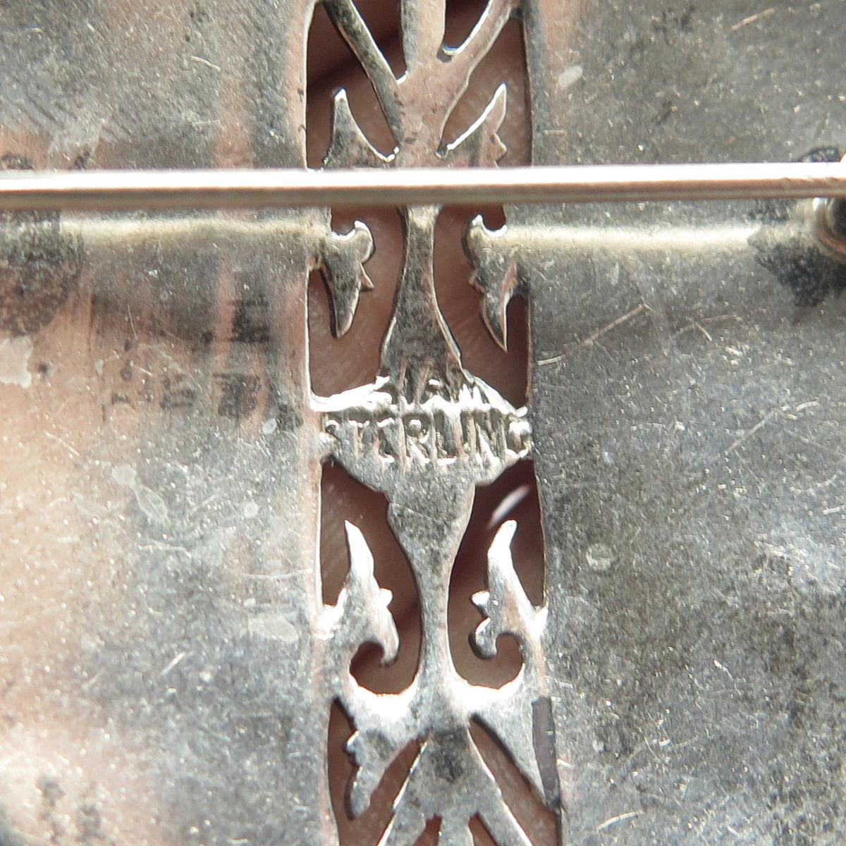 925 Sterling Silver Vintage Siam Niello Hindu Goddess Ornate Pin Brooch