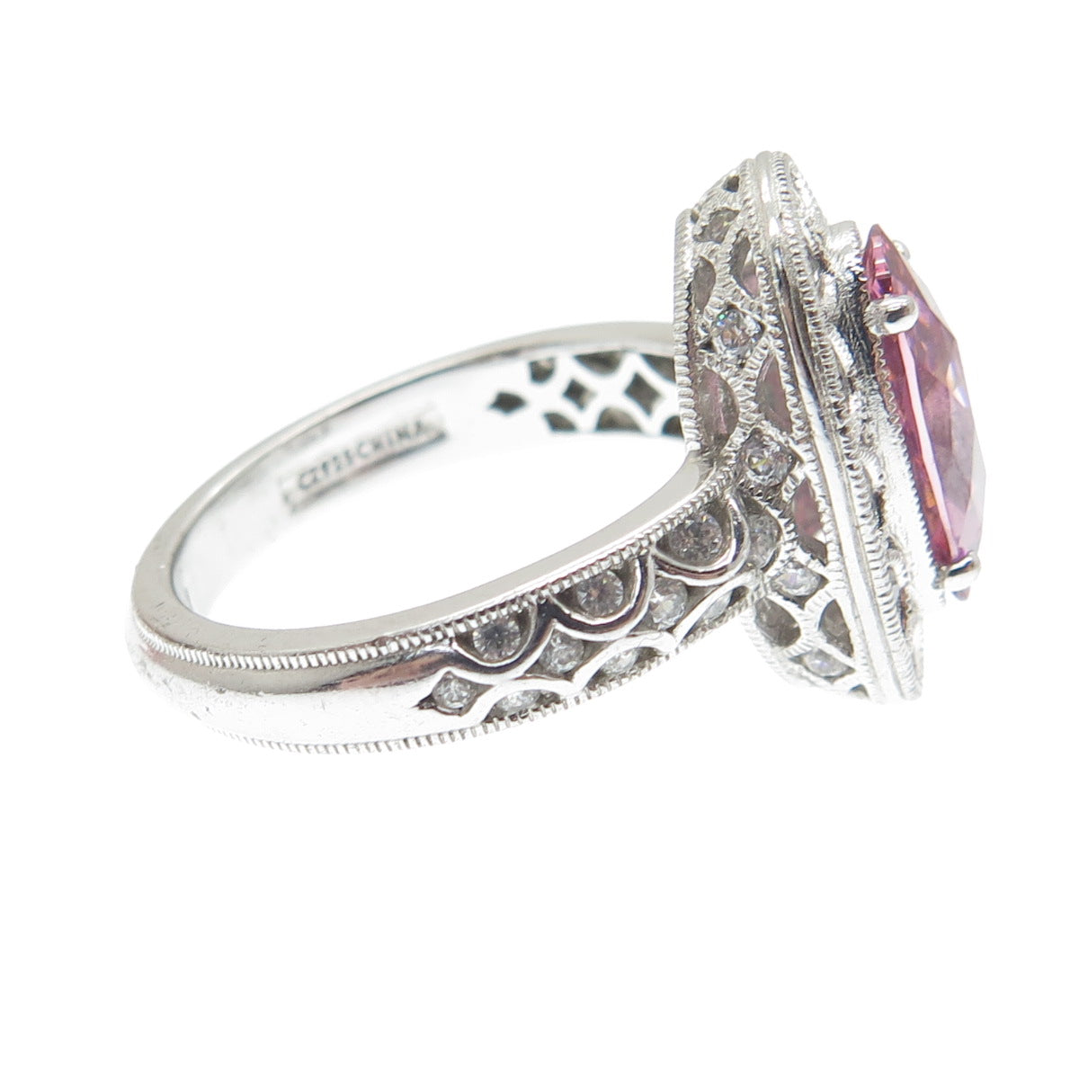 TACORI 925 Sterling Silver Oval & Round-Cut Pink White C Z Ring Size 7.25