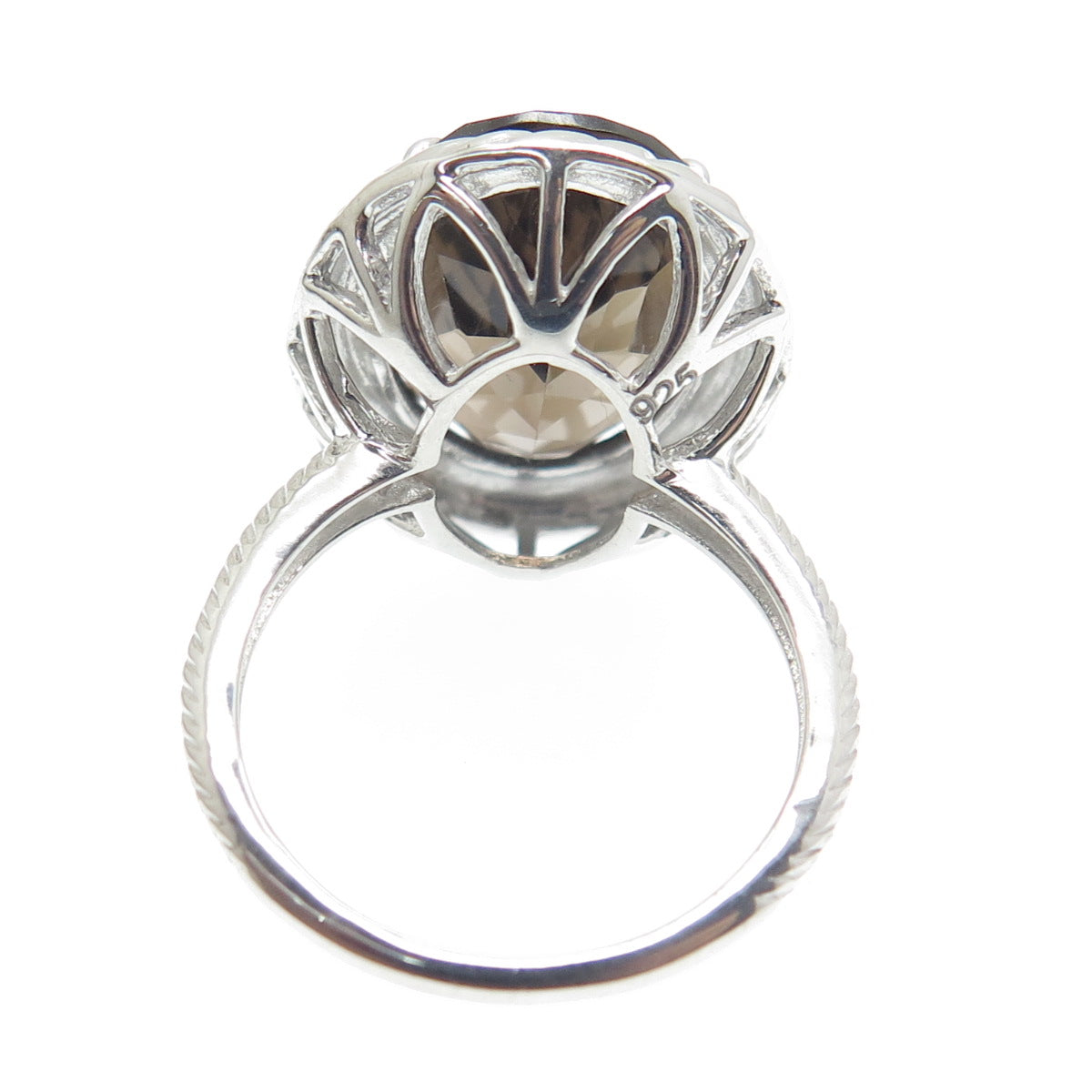 925 Sterling Silver Real Oval-Cut Smoky Quartz Twisted Ring Size 6.5