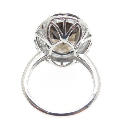 925 Sterling Silver Real Oval-Cut Smoky Quartz Twisted Ring Size 6.5