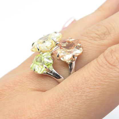925 Sterling Silver Multi-Color C Z Ring Size 8.25