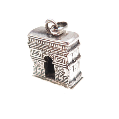 800 Silver Antique Art Deco France Arc de Triomphe Oxidized 3D Charm Pendant