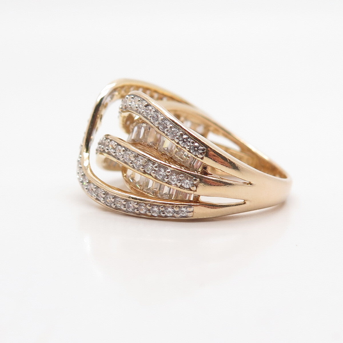 925 Sterling Silver Gold Plated C Z Crossover Ring Size 8