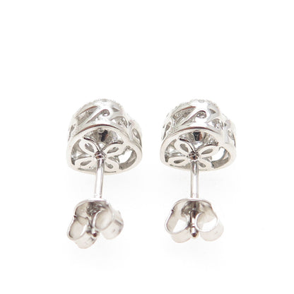 925 Sterling Silver Round-Cut C Z Heart Stud Earrings