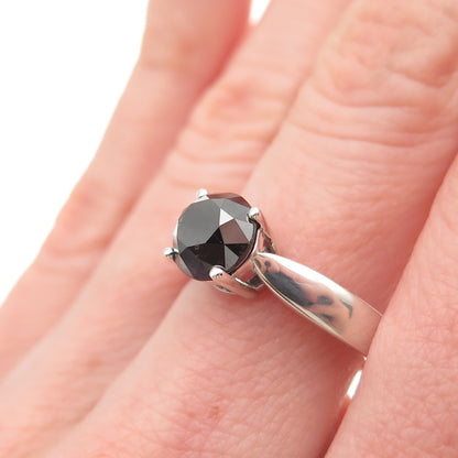 925 Sterling Silver Real Round-Cut Black Diamond Ring Size 8