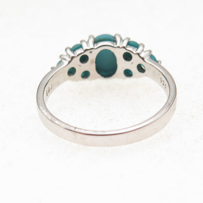 925 Sterling Silver Real Sleeping Beauty Turquoise Cluster Ring Size 8