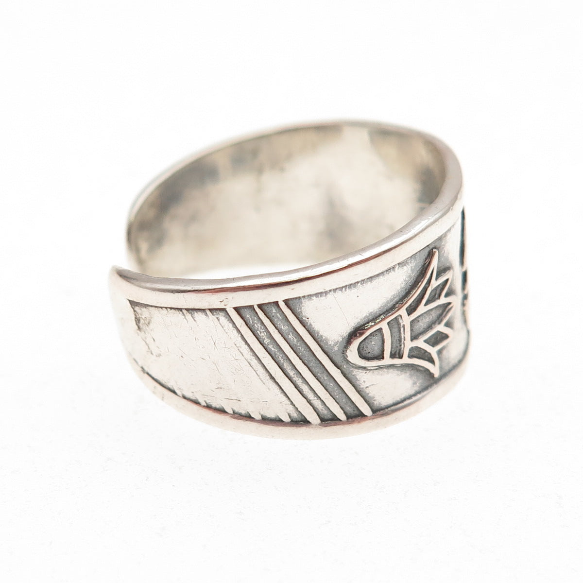800 Silver Vintage Egyptian Scarab & Flower Oxidized Adjustable Ring Size 9