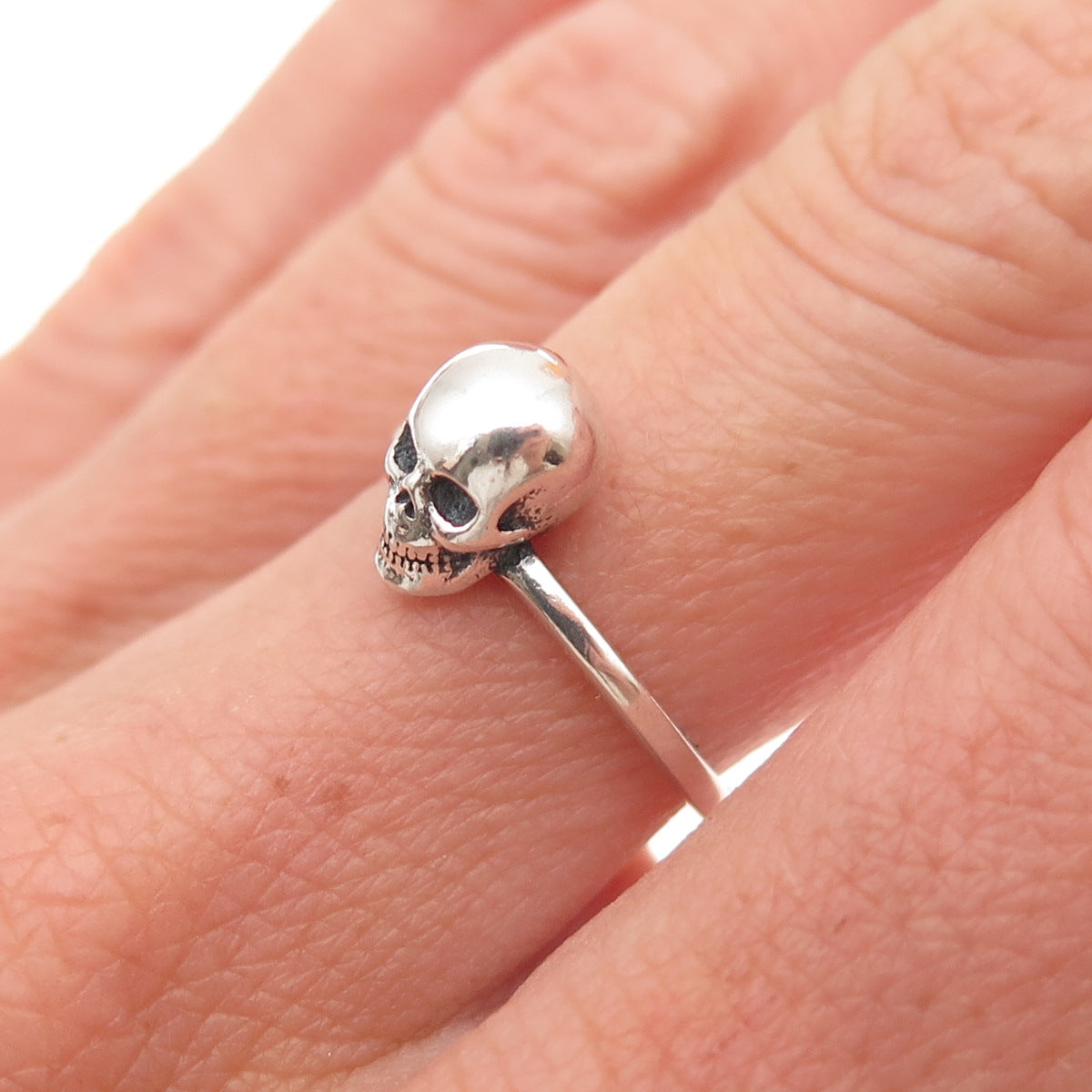 925 Sterling Silver Vintage Skull Oxidized Biker Ring Size 6.5