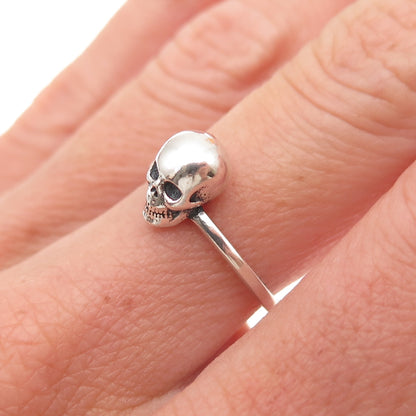 925 Sterling Silver Vintage Skull Oxidized Biker Ring Size 6.5