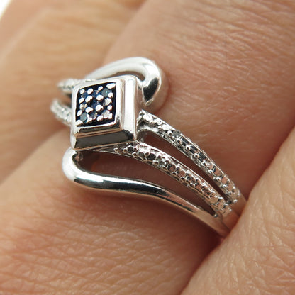 JANE SEYMOUR 925 Sterling Silver Real Blue & White Diamond Bypass Ring Size 6.5