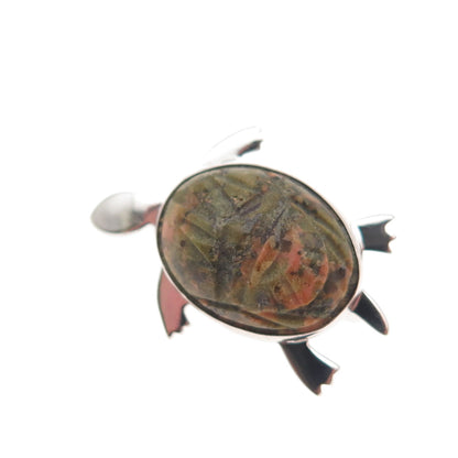 McGrath Hamin 925 Sterling Silver Vintage Real Unakite Turtle Pin Brooch