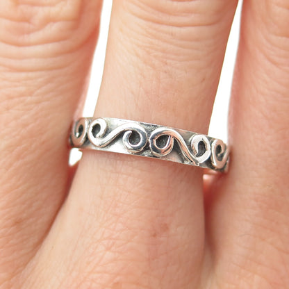 925 Sterling Silver Vintage Modernist Spiral Oxidized Band Ring Size 9