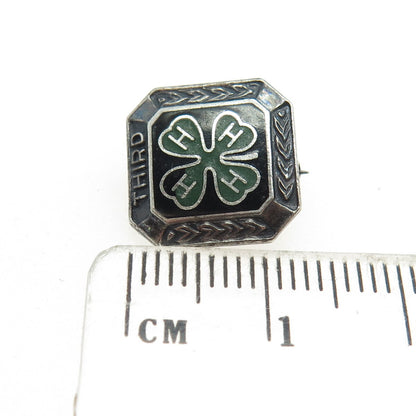 925 Sterling Silver Vintage 4-H Club 3rd Year Membership Achievement Pin Brooch