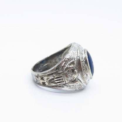 925 Sterling Silver Vintage Blue Glass Ring Size 8.5