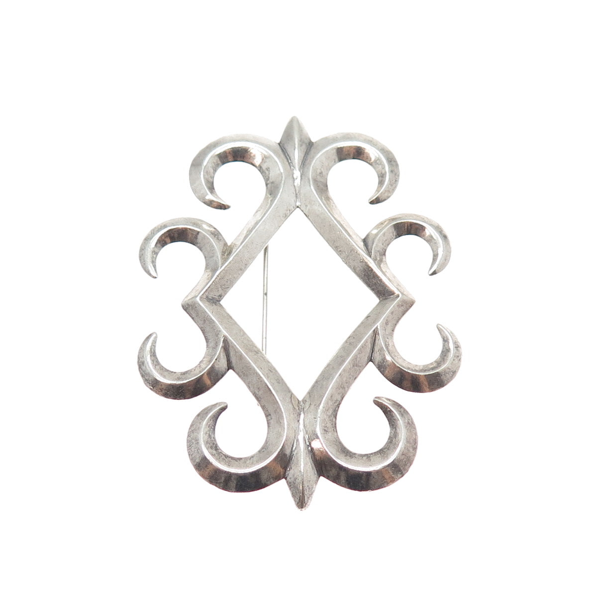 Old Pawn Sterling Silver Vintage Southwestern Ornate Oxidized Tribal Pin Brooch