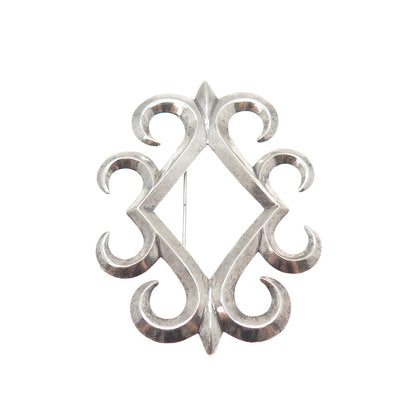 Old Pawn Sterling Silver Vintage Southwestern Ornate Oxidized Tribal Pin Brooch