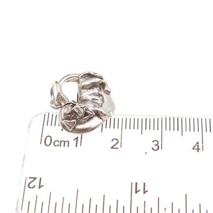 925 Sterling Silver Vintage Dog Heart Oxidized Charm Pendant