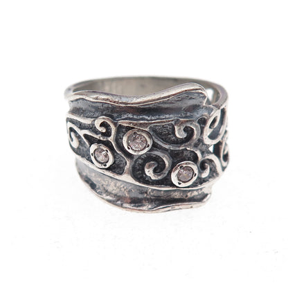 Didae 925 Sterling Silver Vintage Israel C Z Modernist Oxidized Ring Size 8.25