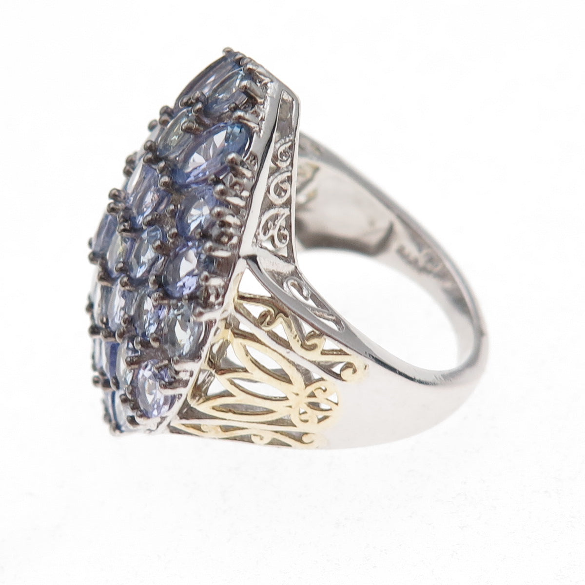 Chuck Clemency 925 Sterling Silver 2-Tone Real Oval-Cut Tanzanite Ring Size 8.25