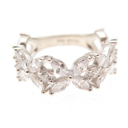 Jeulia 925 Sterling Silver Marquise & Round-Cut C Z Floral Ring Size 8