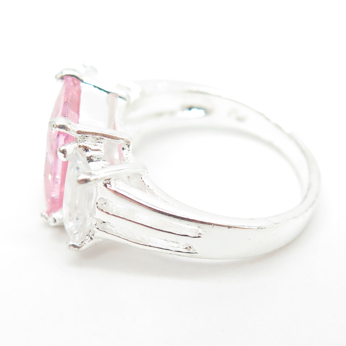 925 Sterling Silver White & Pink Radiant-Cut Shaped C Z Ring Size 5.5