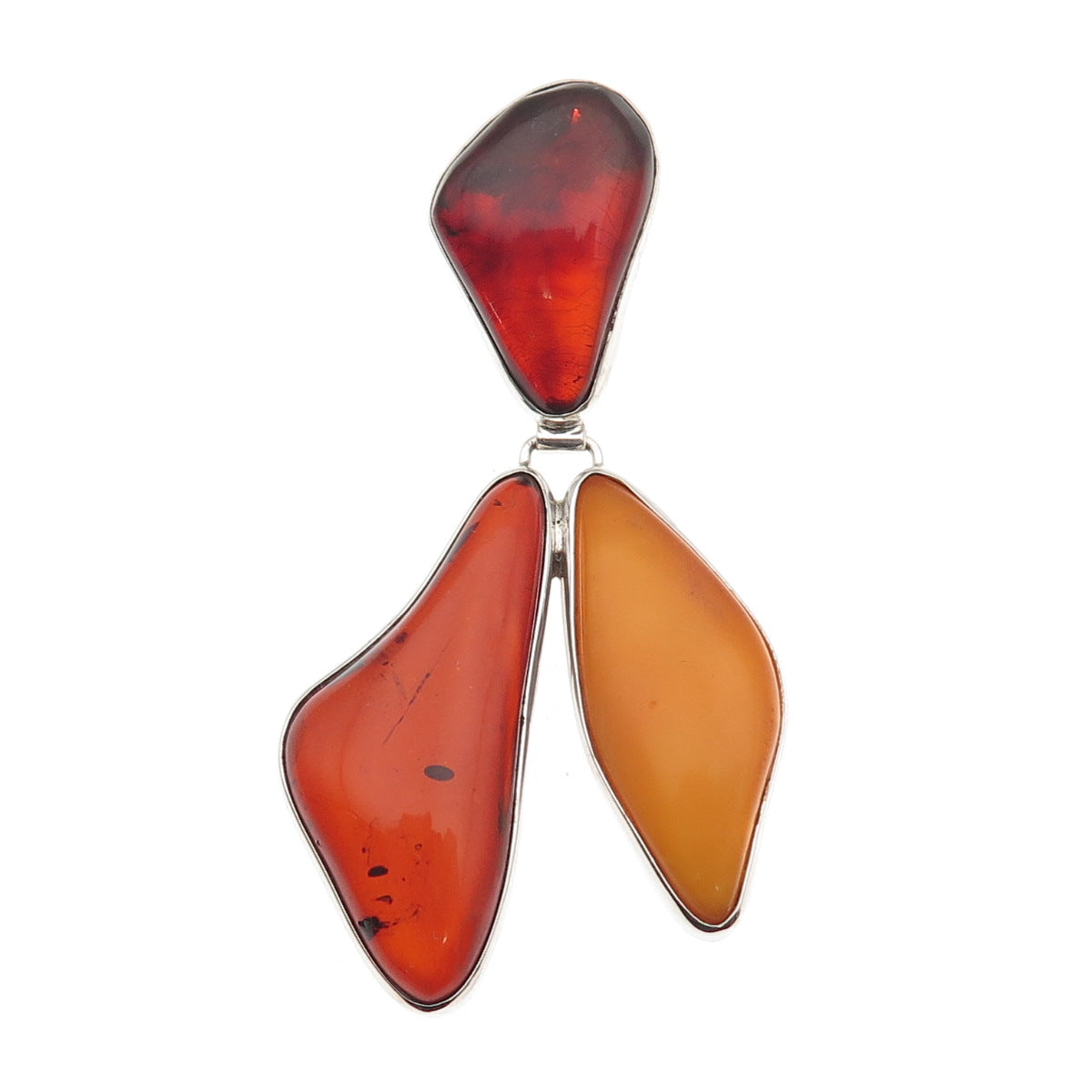 925 Sterling Silver Vintage Real Amber Modernist Slide Pendant