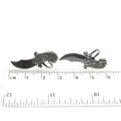 925 Sterling Silver Antique Art Deco Dagger / Knife Screw Back Earrings