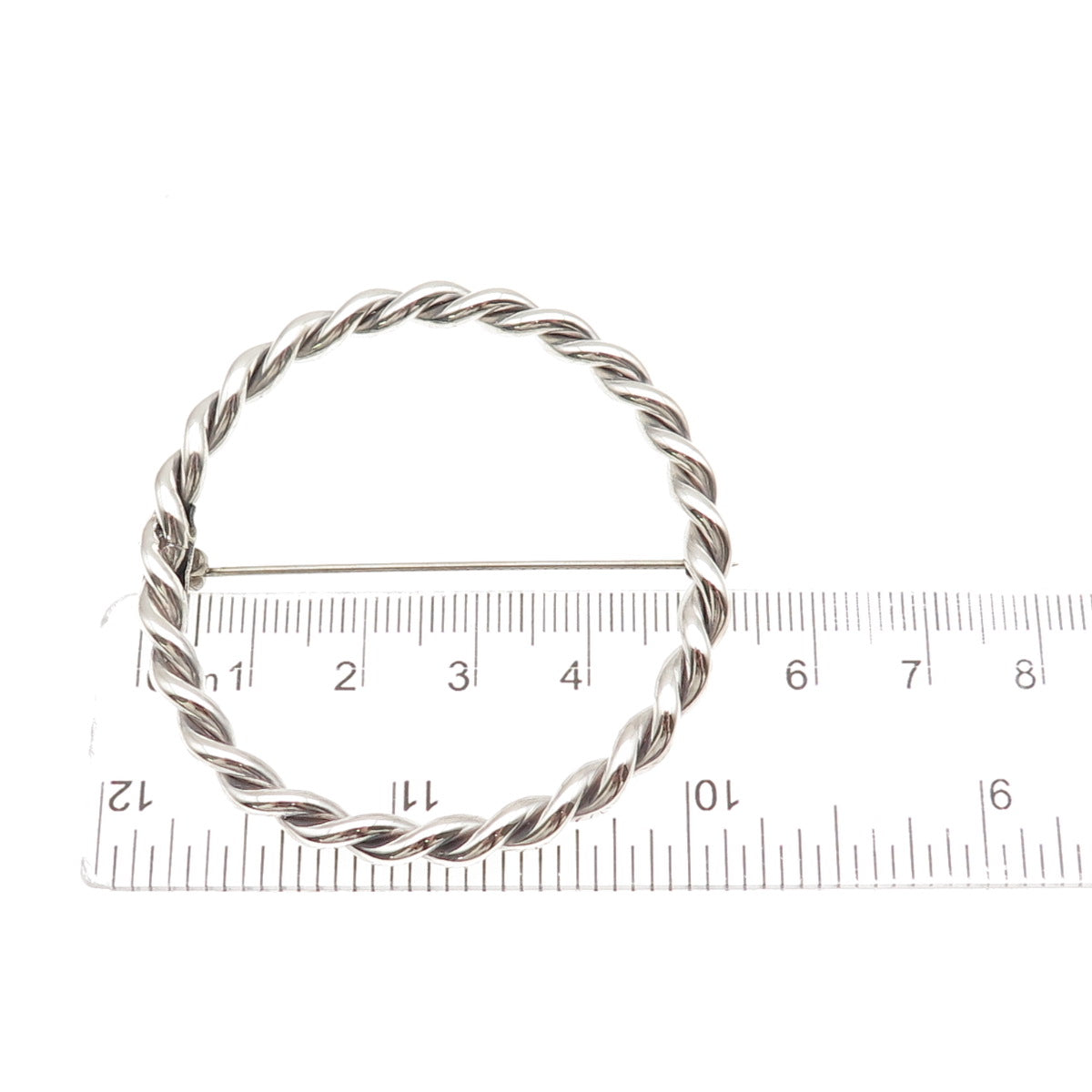 925 Sterling Silver Vintage Mexico Twisted Circle of Life Oxidized Pin Brooch