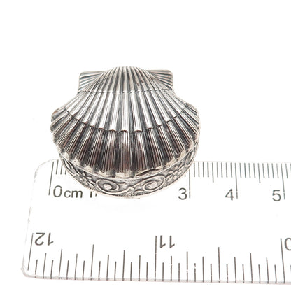 925 Sterling Silver Vintage Seashell Oxidized Pill / Snuff Box