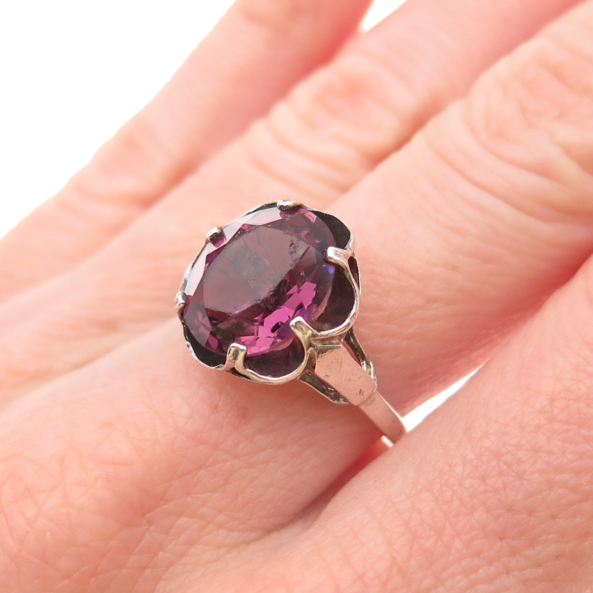 Sarah Coventry Sterling Silver Vintage Real Amethyst Adjustable Ring Size 6.5