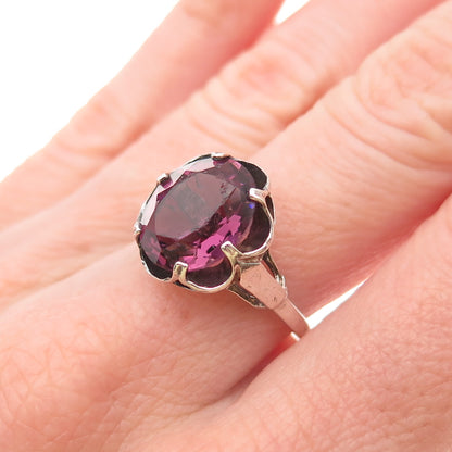 Sarah Coventry Sterling Silver Vintage Real Amethyst Adjustable Ring Size 6.5