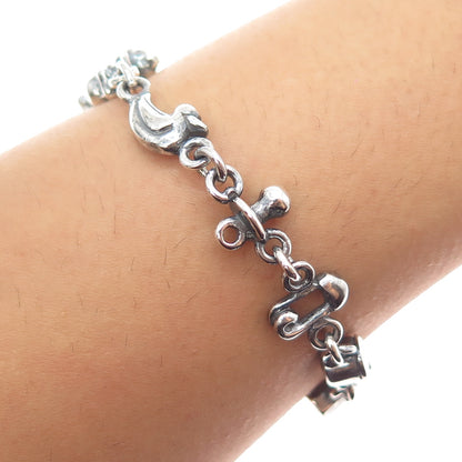 925 Sterling Silver Vintage Baby Charms Oxidized Link Bracelet 6.75"