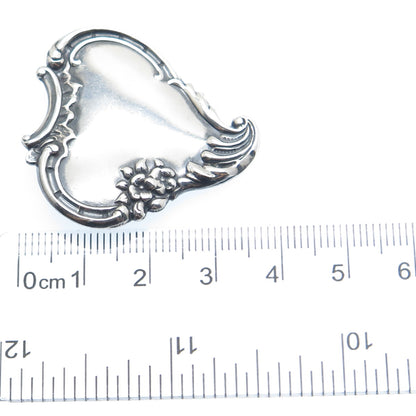 925 Sterling Silver Antique Art Deco Heart & Flower Repousse Oxidized Pin Brooch