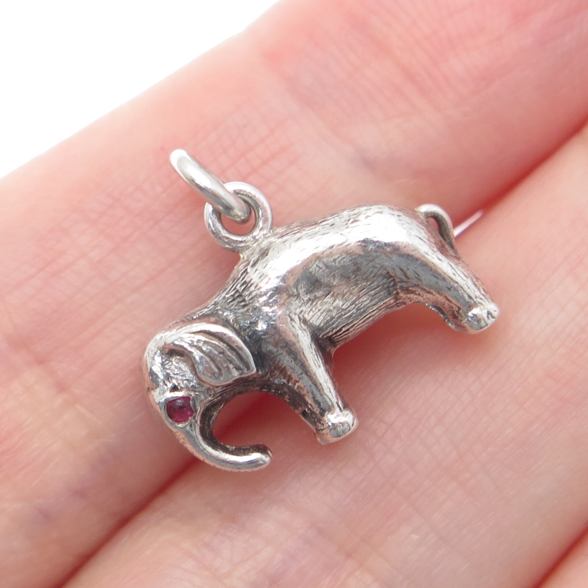 925 Sterling Silver Vintage Real Tourmaline Elephant Minimalist 3D Charm Pendant