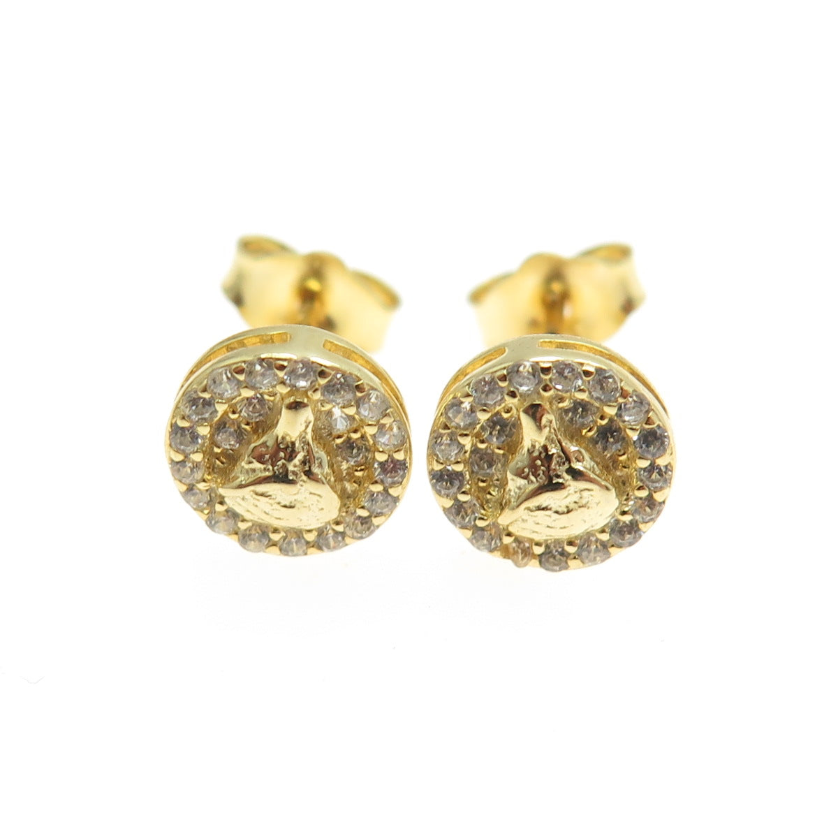 925 Sterling Silver Gold Plated Round-Cut C Z Saint Mary Stud Earrings