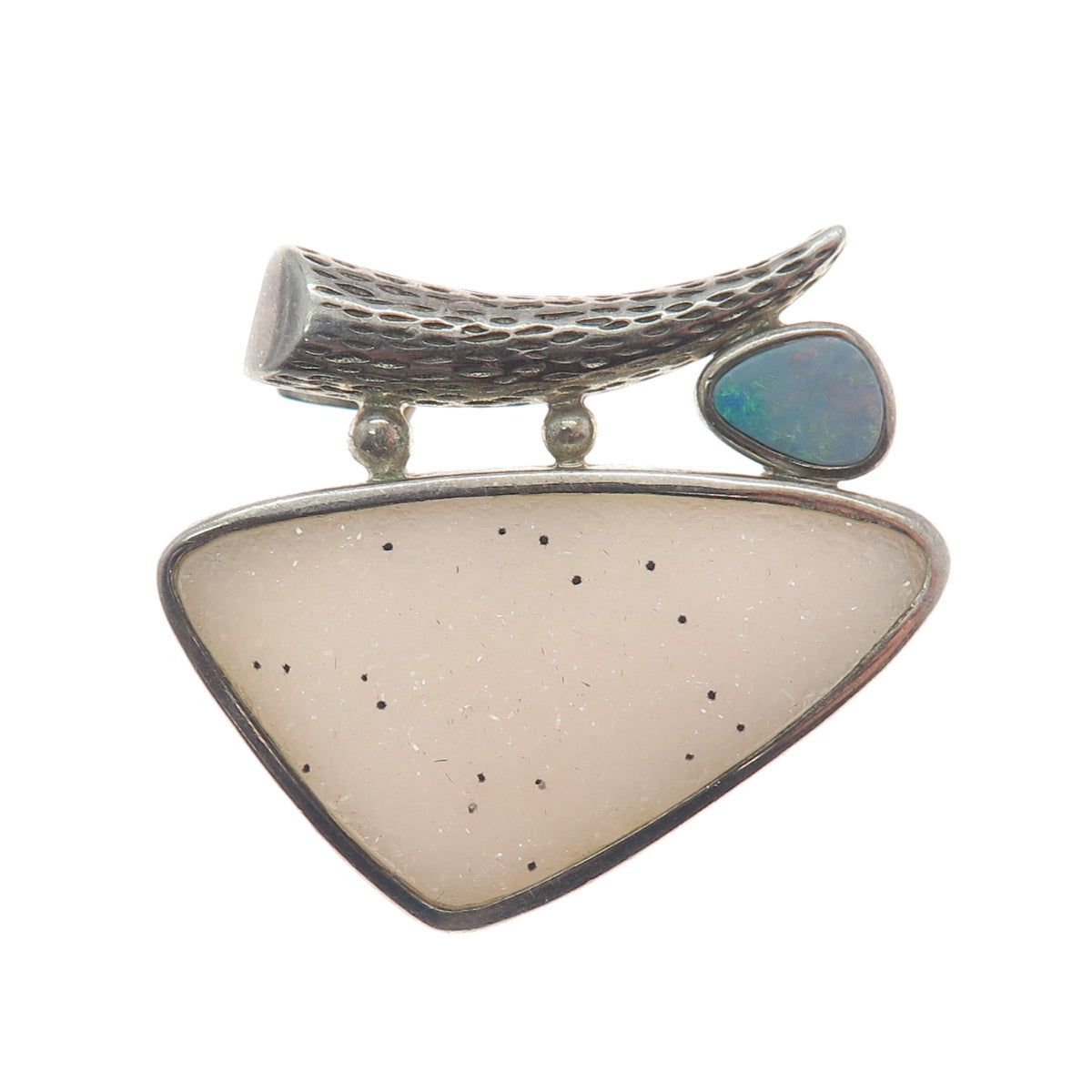 WHITNEY KELLY Sterling Silver Vintage Real Druzy & Opal Modernist Slide Pendant