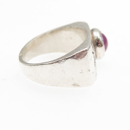 925 Sterling Silver Antique Art Deco Real Diamond & Star Ruby Ring Size 5.5