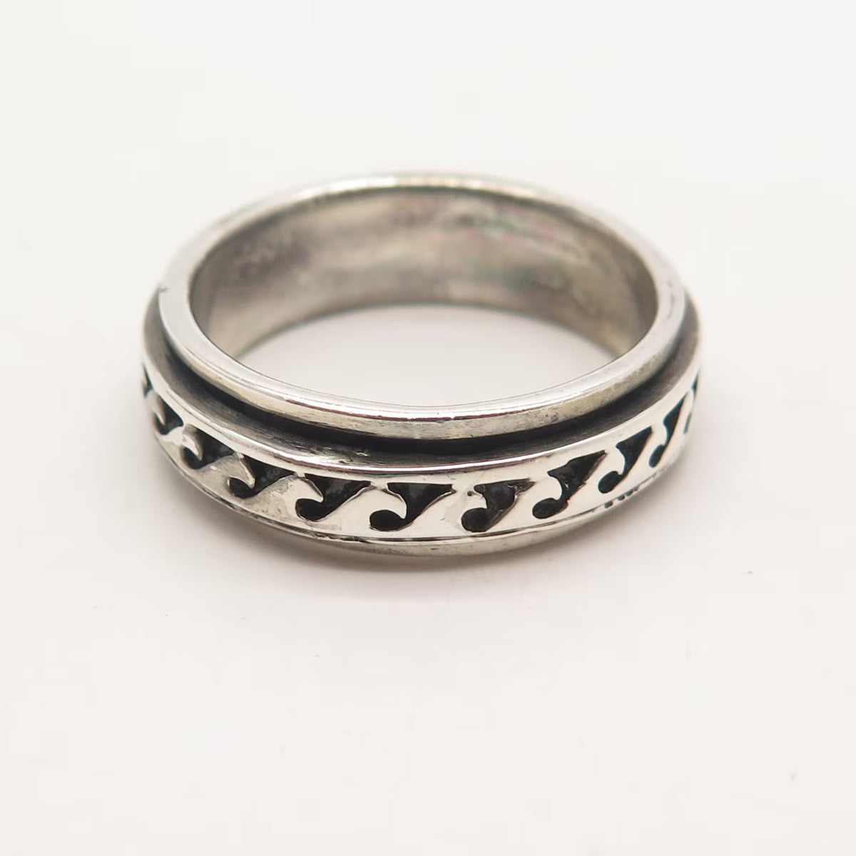 925 Sterling Silver Vintage TMA Water Pattern Rotating Band Ring Size 11