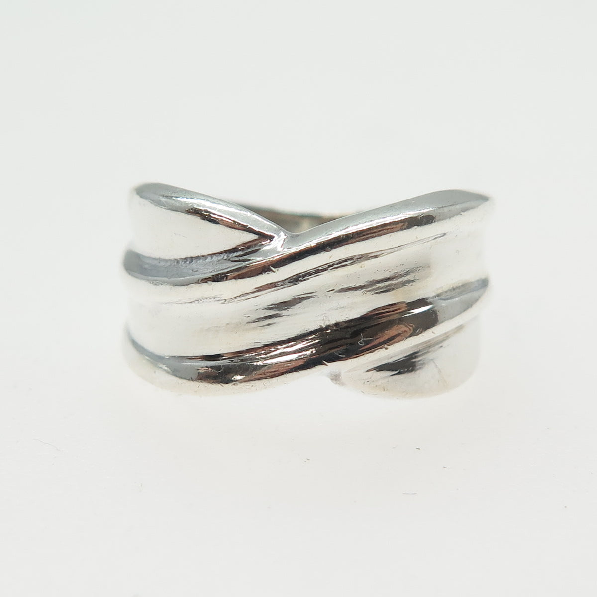 925 Sterling Silver Vintage Modernist Crisscross Ring Size 6.5