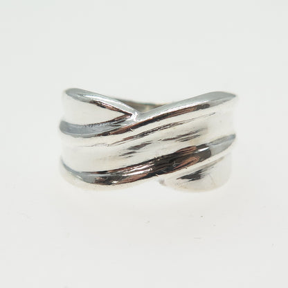 925 Sterling Silver Vintage Modernist Crisscross Ring Size 6.5