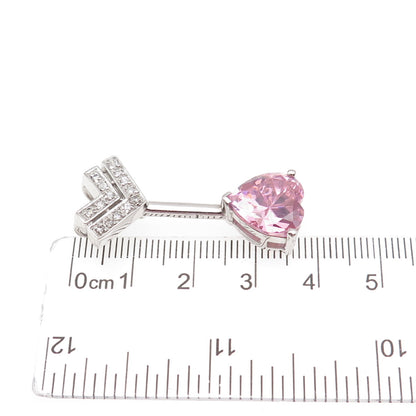 925 Sterling Silver Pink & White C Z Heart Arrow Slide Charm Pendant