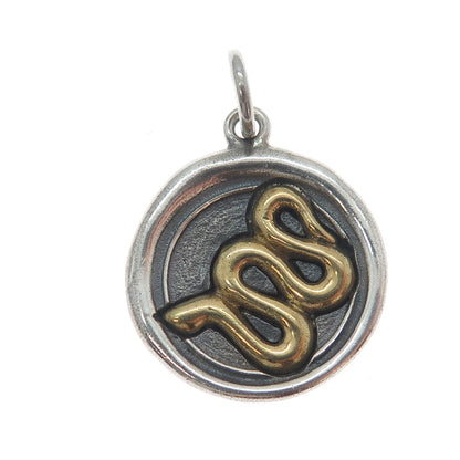 WAXING POETIC 925 Sterling Silver 2-Tone Vintage Snake Oxidized Charm Pendant