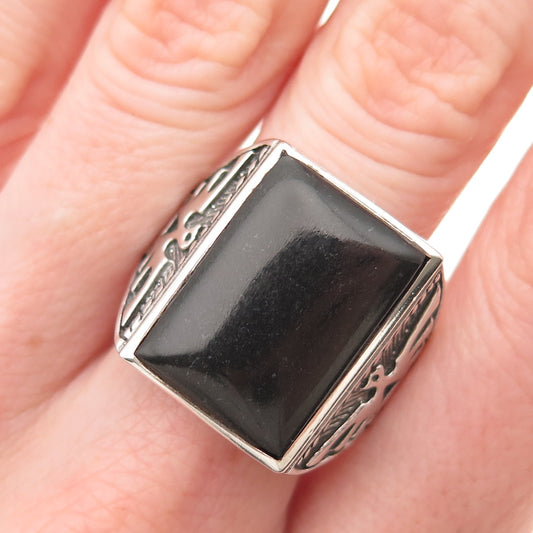 SHUBE Old Pawn 925 Sterling Vintage Black Onyx Thunderbird Kachina Ring Size 12