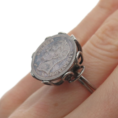 835 Silver Antique 1874-1876 Venezuela 5 Centavos Coin Oxidized Ring Size 4.5