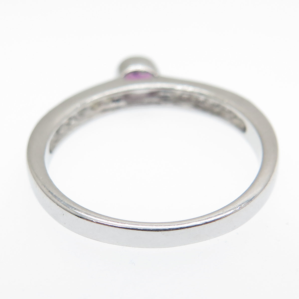 925 Sterling Silver Real Round-Cut Amethyst & White Topaz Ring Size 7