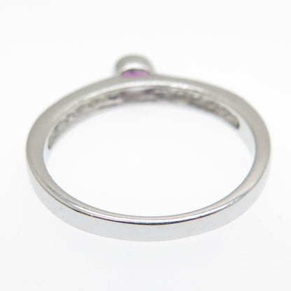 925 Sterling Silver Real Round-Cut Amethyst & White Topaz Ring Size 7