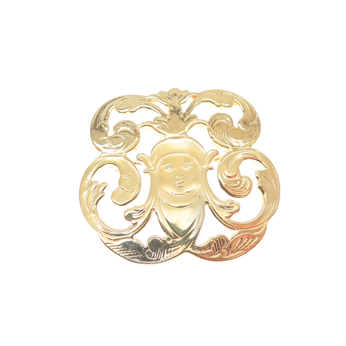 IC James Craig Sterling Silver Gold Plated Vintage Moon Face Ornate Pin Pendant