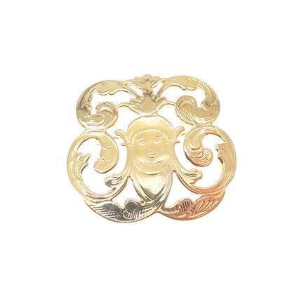 IC James Craig Sterling Silver Gold Plated Vintage Moon Face Ornate Pin Pendant