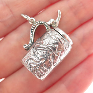 800 Silver Antique Beer Stein Mountain Town Locket 3D Charm Pendant